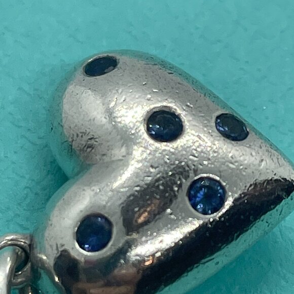 RARE Tiffany & Co. Blue Sapphire Etoile Heart Charm Pendant Sterling Silver - Picture 6 of 15